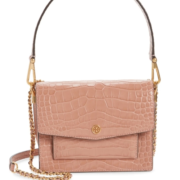 NWT Tory Burch Robinson Embossed Double-Strap Convertible Bag in Soft Pink Moon - Picture 1 of 10